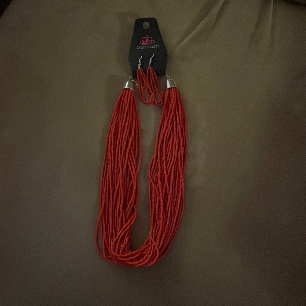 Red necklace and earrings